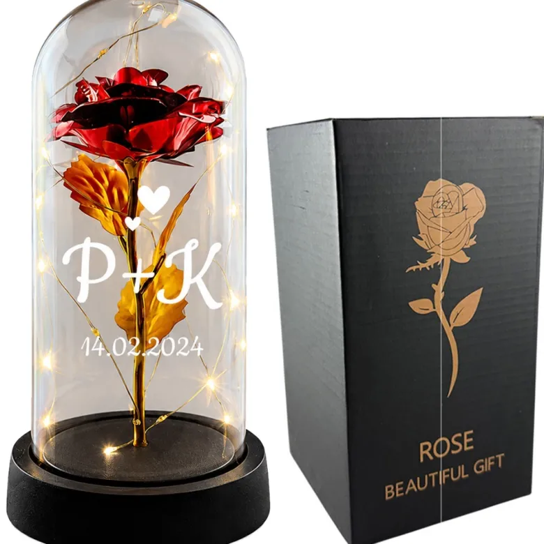Wieczna Róża LED Personalizowana - Prezent dla Dziewczyny Żony Niej na Walentynki Święta Urodziny