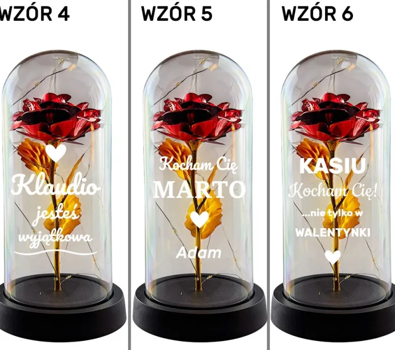 Wieczna Róża LED Personalizowana - Prezent dla Dziewczyny Żony Niej na Walentynki Święta Urodziny
