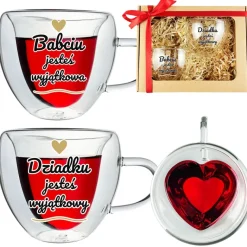 Zestaw dla Babci i Dziadka 2x Szklanka Termiczna Serce - Prezent na Dzień Babci i Dziadka