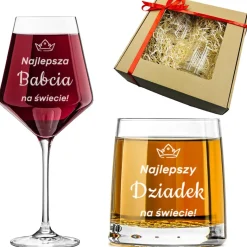 Zestaw dla Dziadków Kieliszek + Szklanka - Prezent na Dzień Babci i Dziadka Święta Rocznicę
