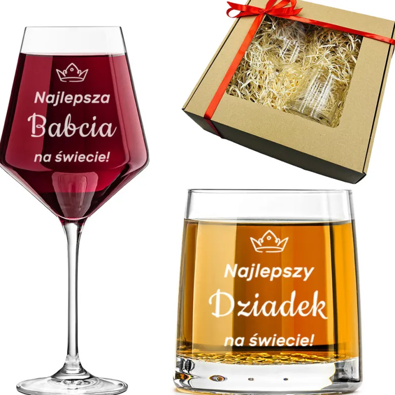 Zestaw dla Dziadków Kieliszek + Szklanka - Prezent na Dzień Babci i Dziadka Święta Rocznicę
