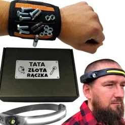 Zestaw dla Taty Latarka Czołówka + Opaska Magnetyczna - Prezent dla Taty na Dzień Ojca Święta Urodziny