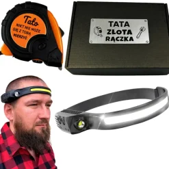Zestaw dla Taty Latarka Czołówka + Miara - Prezent dla Taty na Dzień Ojca Święta Urodziny
