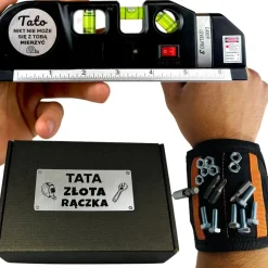 Zestaw dla Taty Poziomica Laserowa z Miarką + Opaska Magnetyczna - Prezent dla Taty na Dzień Ojca Święta Urodziny