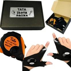 Zestaw dla Taty Świecące Rękawiczki + Miara - Prezent dla Taty na Dzień Ojca Święta Urodziny