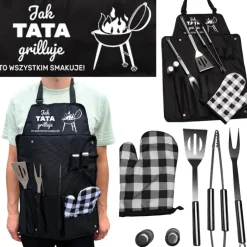 Zestaw do Grilla dla Taty FARTUCH + AKCESORIA - Prezent dla Taty na Dzień Ojca Urodziny Święta