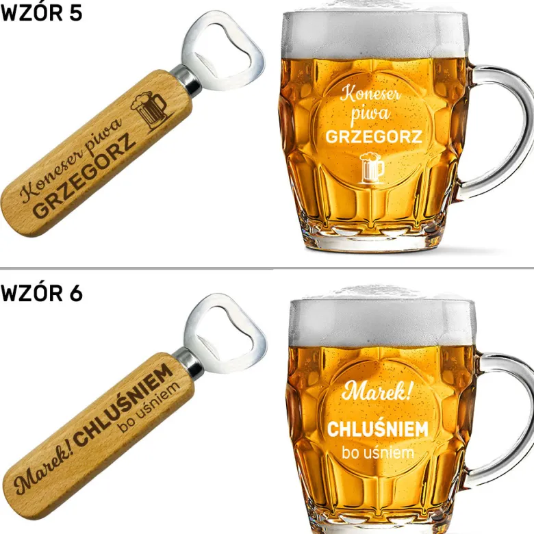 Zestaw do Piwa z grawerem Kufel + Otwieracz - prezent dla faceta męża chłopaka taty na urodziny