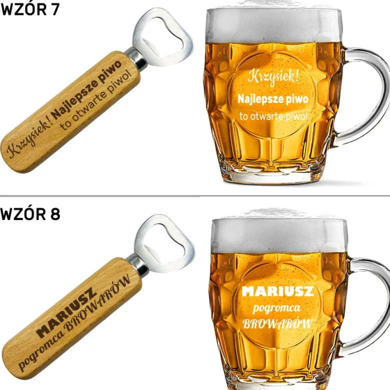 Zestaw do Piwa z grawerem Kufel + Otwieracz - prezent dla faceta męża chłopaka taty na urodziny
