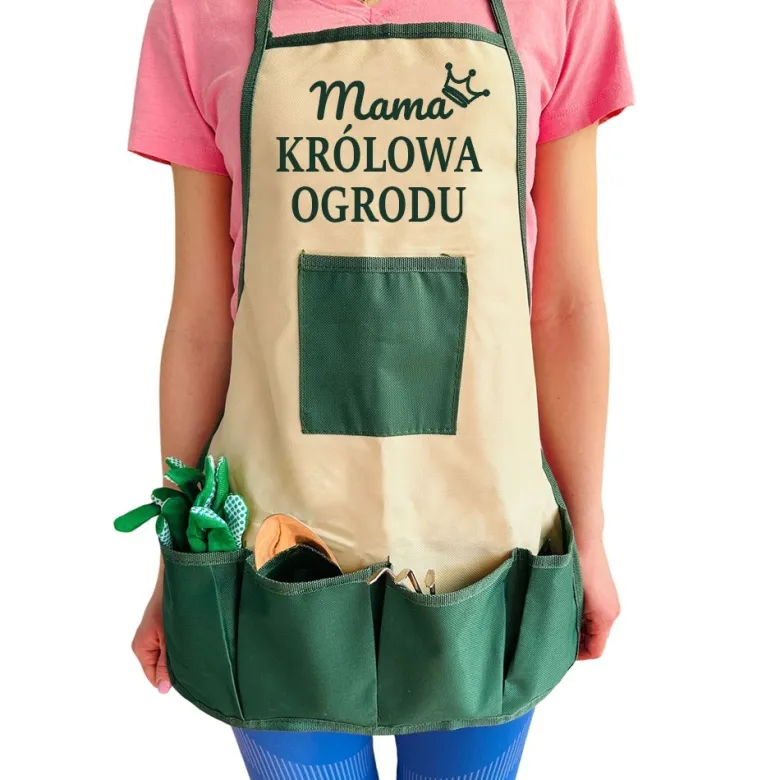 Zestaw Mama Królowa Ogrodu Fartuszek + Narzędzia - Prezent dla Mamy na Dzień Matki Święta Urodziny Narzędzi Ogrodowych