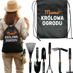 Zestaw Narzędzi Ogrodowych + Plecak Mama Królowa Ogrodu - Prezent dla Mamy na Dzień Matki Święta Urodziny