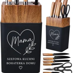 Zestaw Noży Kuchennych w Stojaku dla Mamy - Prezent na Dzień Matki Urodziny Święta