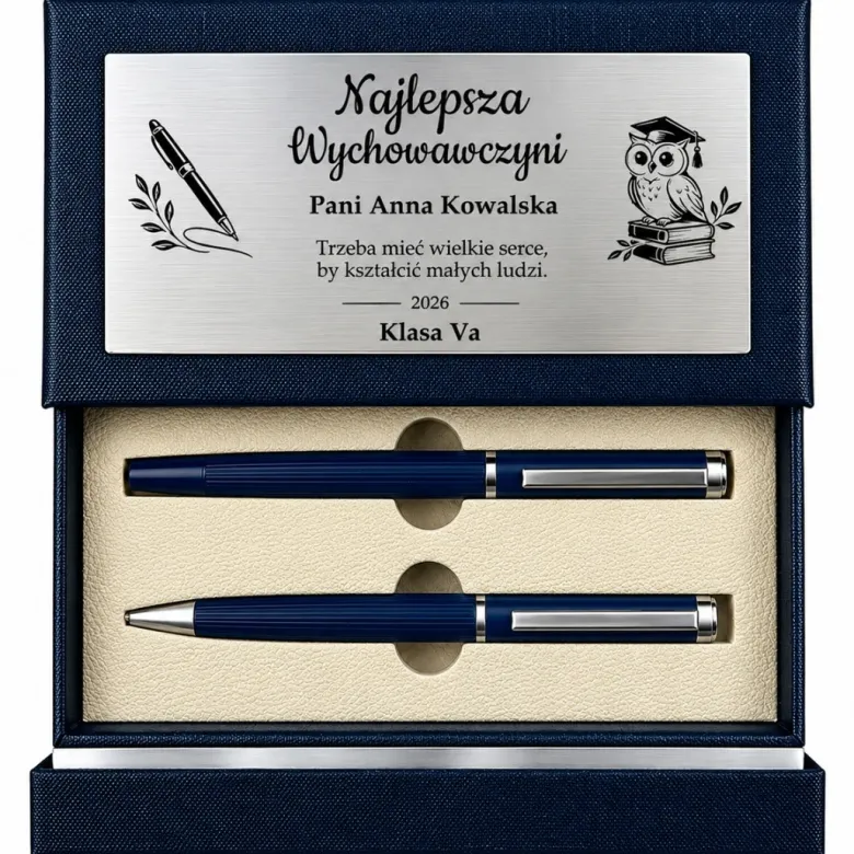 Zestaw Prezentowy dla Nauczyciela Pióro + Długopis - Prezent na Dzień Nauczyciela dla Wychowawcy